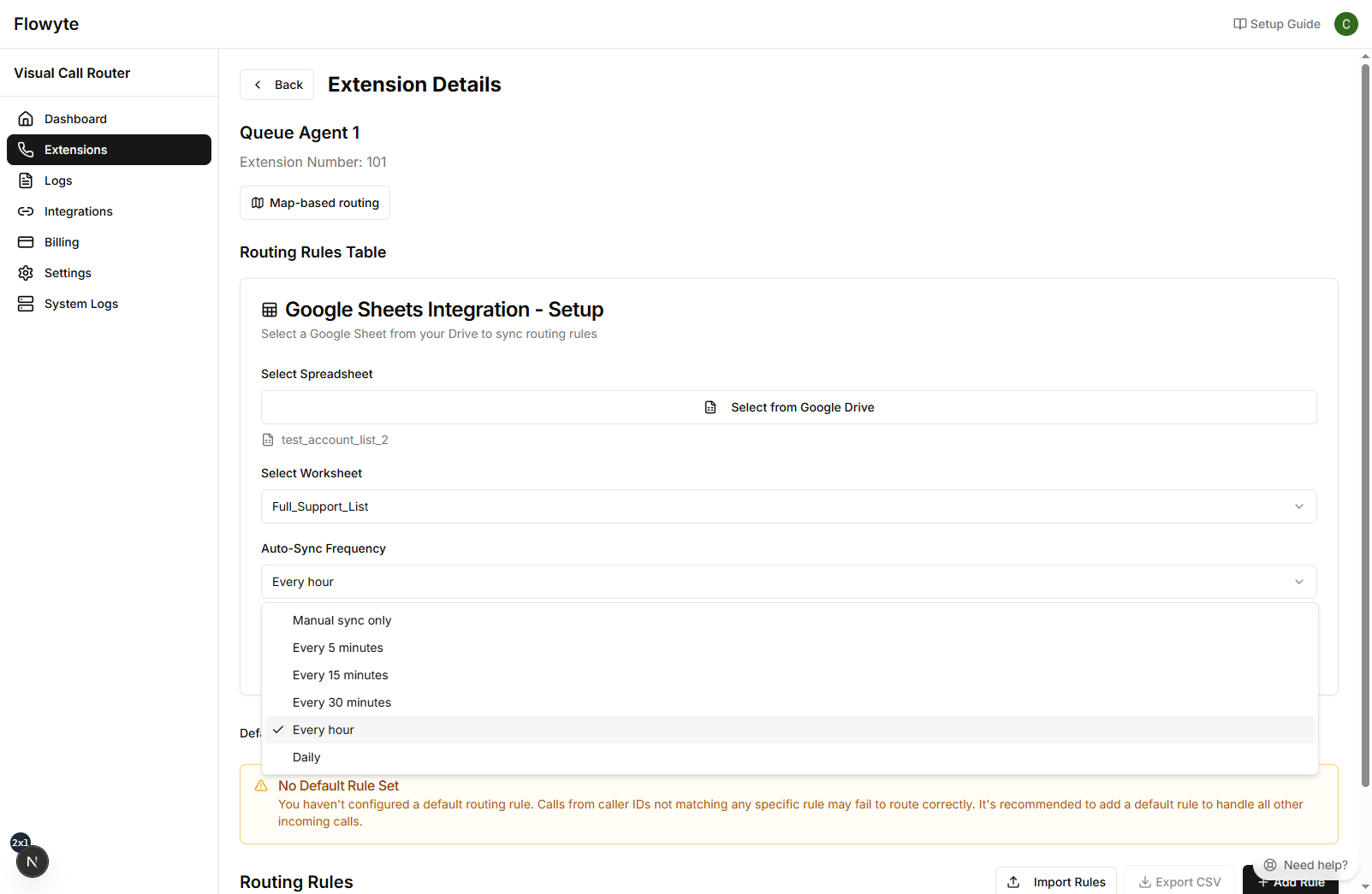 Google Sheets Auto-Sync Frequency Configuration