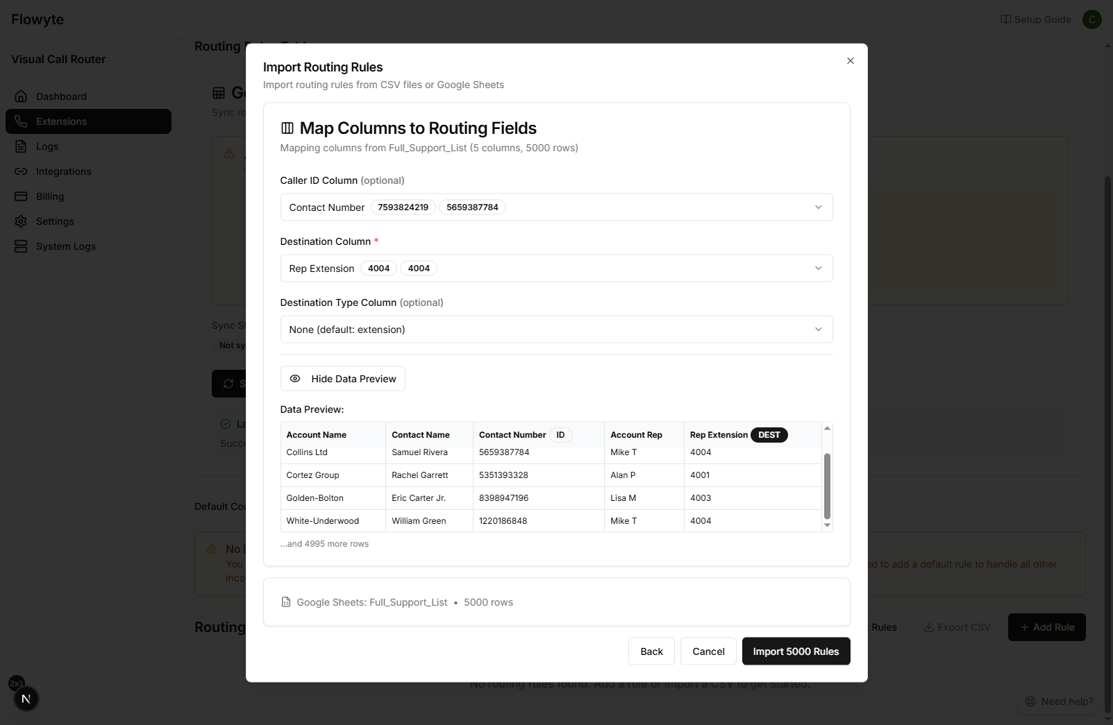 Complete Google Sheets Column Mapping Interface