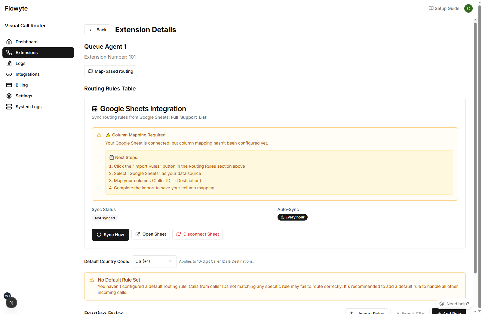 Google Sheets Column Mapping Required Warning